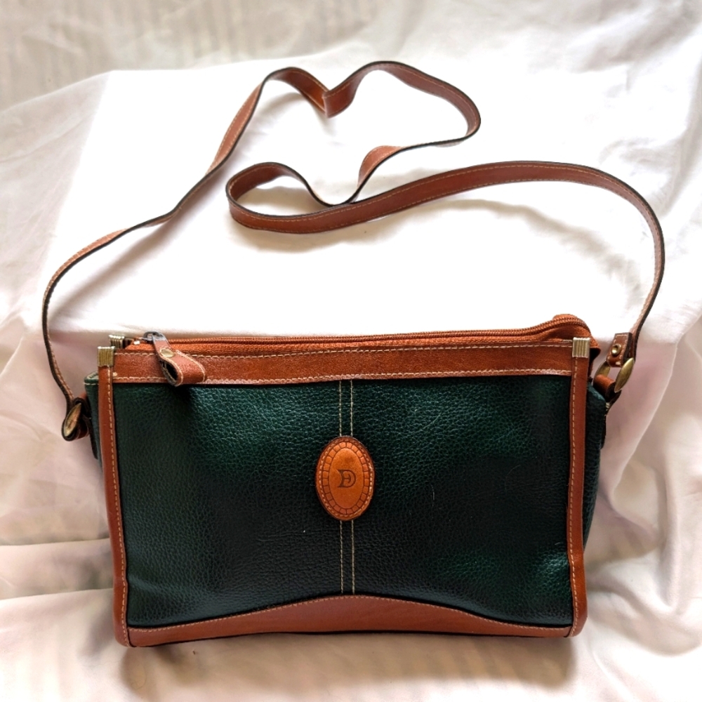 Dooney and Burke Vintage Green and Brown Leather Crossbody Bag